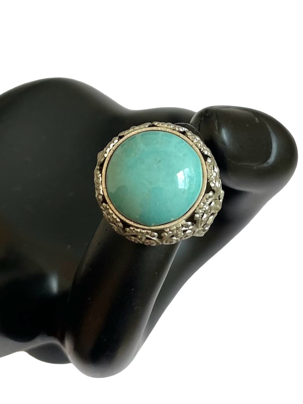 Vintage Mid-Century Turquoise Glass Adjustable Cocktail Ring